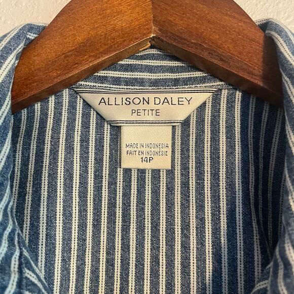 Blue and White Long Stripe Button Down Cottagecore - Picture 4 of 6